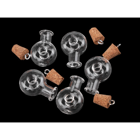 Buteleczka szklana / zawieszka z korkiem 20x28 mm - Transparent (5 Fiolki) Buteleczka szklana / zawieszka z korkiem 20x28 mm - Transparent (5 Fiolki)