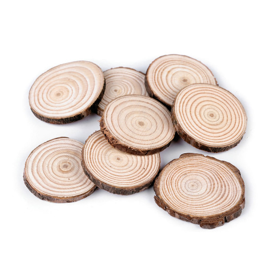 Natural wood tree branch slice / wood circle, ø2.5-4.5 cm - Ivory (12 Bags)