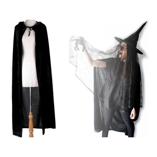 Cape de carnaval en velours avec capuche - Noir (1 Pièce)