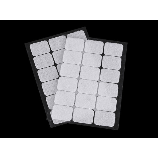 Hook and loop self adhesive rectangles 25x32 mm - White (1 Card)