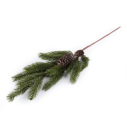 Artificial frosted pine twig with cones - Dark green (1 Piece)
