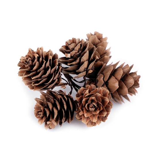 Pine cones on wire - Natural brown (120 Pieces)