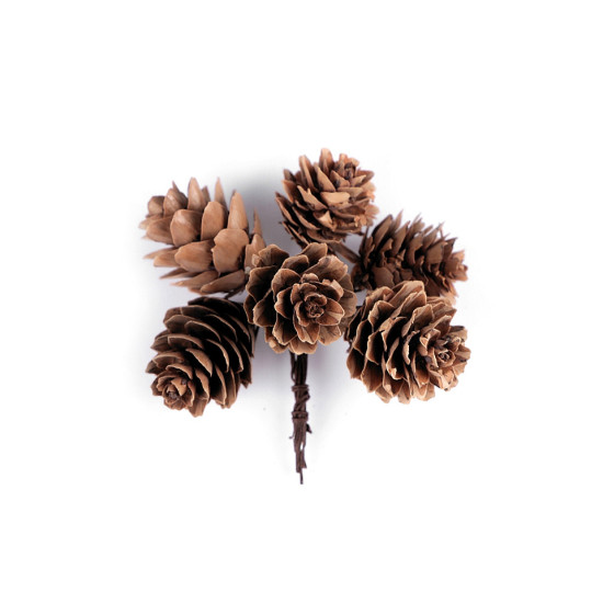 Pine cones on wire - Natural brown (120 Pieces)
