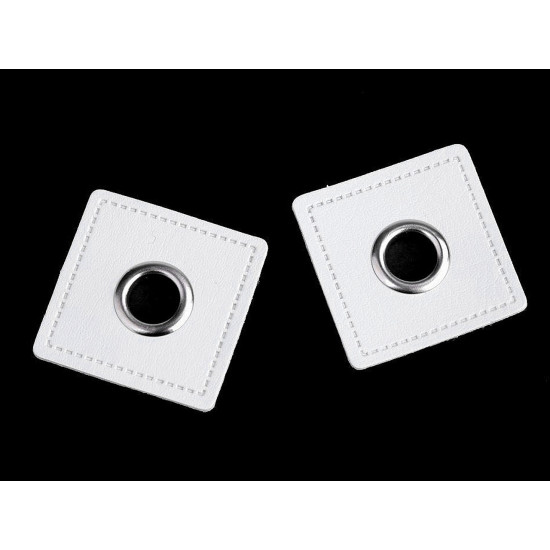 Oczka kaletnicze na eko-skórze do naszycia kwadrat, otwór do przewlekania 8 mm - Srebrny (200 Sztuki) Oczka kaletnicze na eko-skórze do naszycia kwadrat, otwór do przewlekania 8 mm - Srebrny (200 Sztuki)