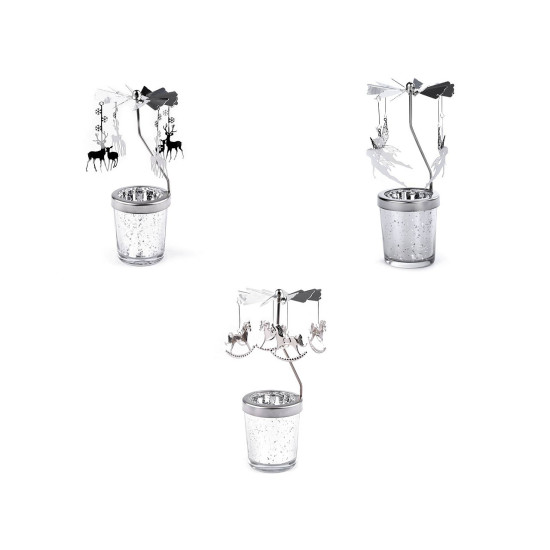 Rotary spinning tealight holder / carousel - Silver (3 Pieces)