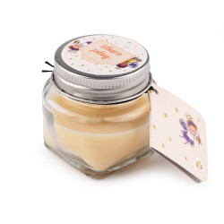 Small scented candle in a glass jar with a name tag 28 g - Creamy light (1 Piece)