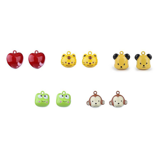 Jingle bells - heart, tiger, bear, frog, monkey - Red (2 Pieces)