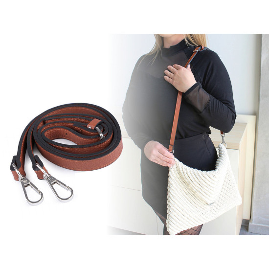 Long eco leather strap / handbag strap with snap hooks, width 1.5 cm - Cognac brown (10 Pieces) Long eco leather strap / handbag strap with snap hooks, width 1.5 cm - Cognac brown (10 Pieces)