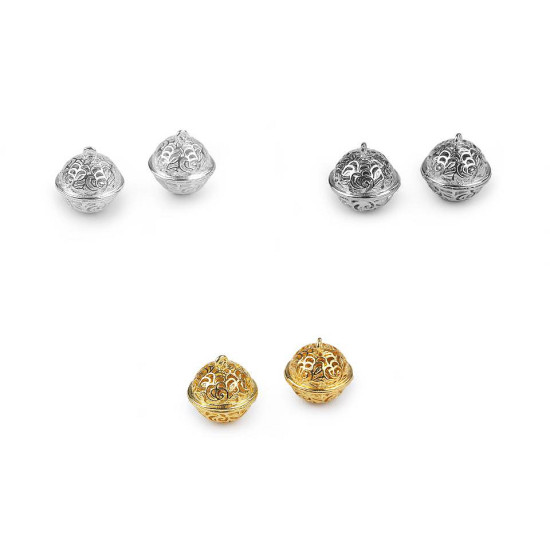 Clopoței / zurgălăi filigran, ø18 mm, ø26 mm - Argintiu închis (2 Bucăți) Clopoței / zurgălăi filigran, ø18 mm, ø26 mm - Argintiu închis (2 Bucăți)