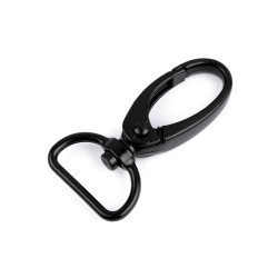 Karabińczyk metalowy z krętlikiem, otwór do przewlekania 20 mm - Czarny lakier (10 Sztuki)