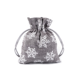 Woreczek podarunkowy śnieżynki z brokatem 10x13 cm imitacja juty - Szaro-biały (2 Sztuki)