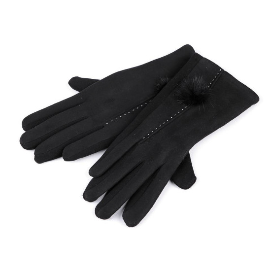 Guanti da donna, con pon pon, in pelliccia - Nero (1 Paio) Guanti da donna, con pon pon, in pelliccia - Nero (1 Paio)