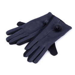 Damenhandschuhe mit pelzbommel - Dunkelblau (1 Paar)