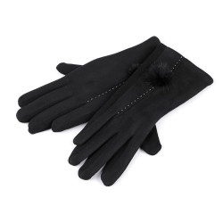 Damenhandschuhe mit pelzbommel - Schwarz (1 Paar)