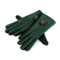 Damenhandschuhe mit pelzbommel - Dunkelgrün (1 Paar)