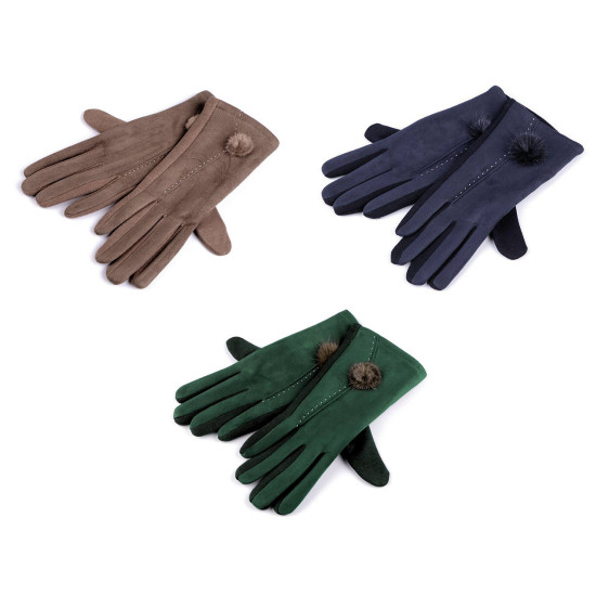 Guanti da donna, con pon pon, in pelliccia - Nero (1 Paio) Guanti da donna, con pon pon, in pelliccia - Nero (1 Paio)