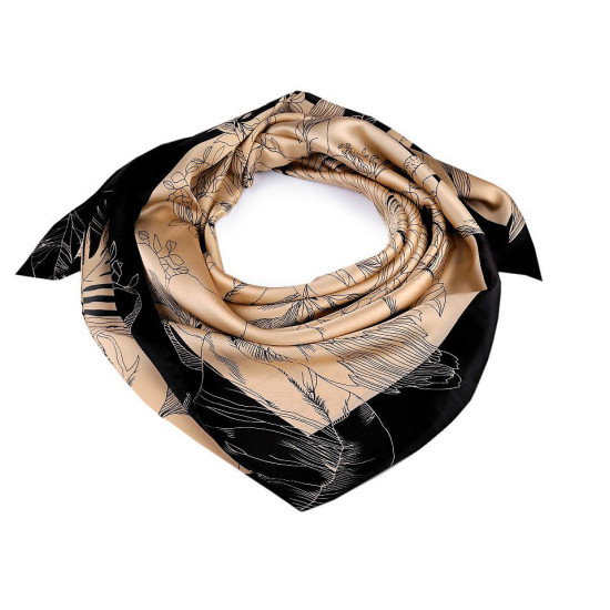 Batic / eşarfă satinată cu motiv floral, 90x90 cm - Bej camel (1 Bucată) Batic / eşarfă satinată cu motiv floral, 90x90 cm - Bej camel (1 Bucată)