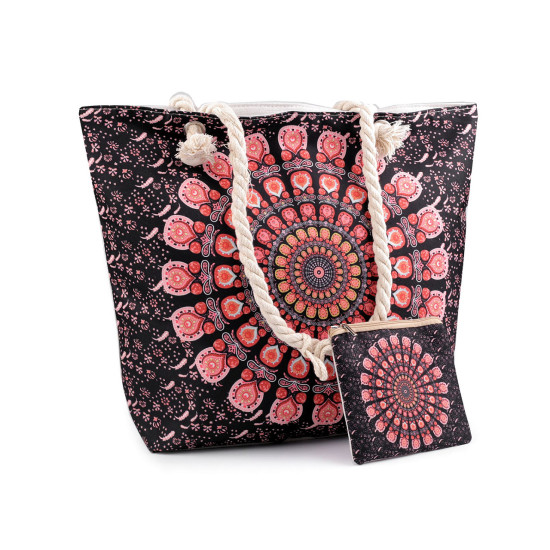 Summer / beach bag mandala 39x50 cm with cosmetic bag - Black (1 Piece) Summer / beach bag mandala 39x50 cm with cosmetic bag - Black (1 Piece)