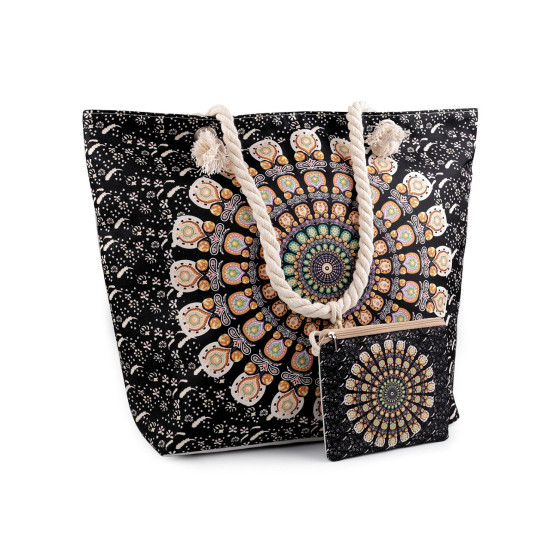 Summer / beach bag mandala 39x50 cm with cosmetic bag - Black (1 Piece) Summer / beach bag mandala 39x50 cm with cosmetic bag - Black (1 Piece)