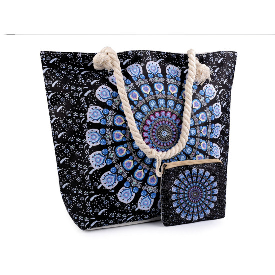 Summer / beach bag mandala 39x50 cm with cosmetic bag - Black (1 Piece) Summer / beach bag mandala 39x50 cm with cosmetic bag - Black (1 Piece)