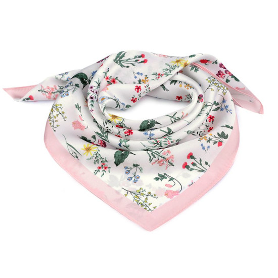 Batic / eşarfă satinată cu motiv floral, 50x50 cm - Verde smarald (1 Bucată)