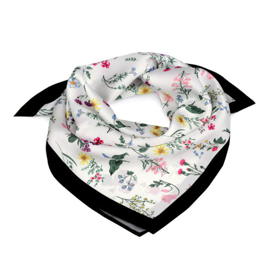 Batic / eşarfă satinată cu motiv floral, 50x50 cm - Verde smarald (1 Bucată)