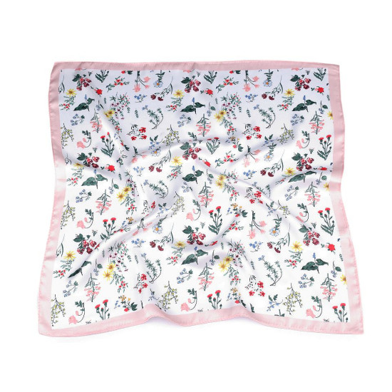 Batic / eşarfă satinată cu motiv floral, 50x50 cm - Verde smarald (1 Bucată)