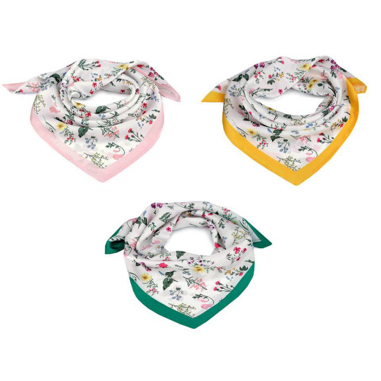 Batic / eşarfă satinată cu motiv floral, 50x50 cm - Verde smarald (1 Bucată)