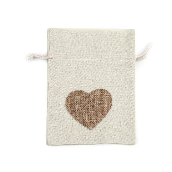 Cotton drawstring gift bag, heart 13x18 cm - Ecru light (40 Pieces) Cotton drawstring gift bag, heart 13x18 cm - Ecru light (40 Pieces)