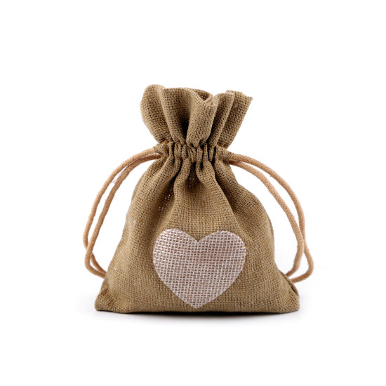 Cotton drawstring gift bag, heart 11x13 cm - Burlap (30 Pieces)