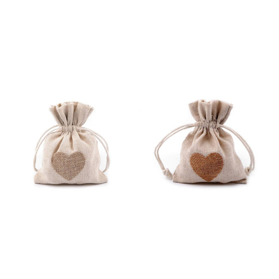 Cotton drawstring gift bag, heart 11x13 cm - Burlap (30 Pieces)
