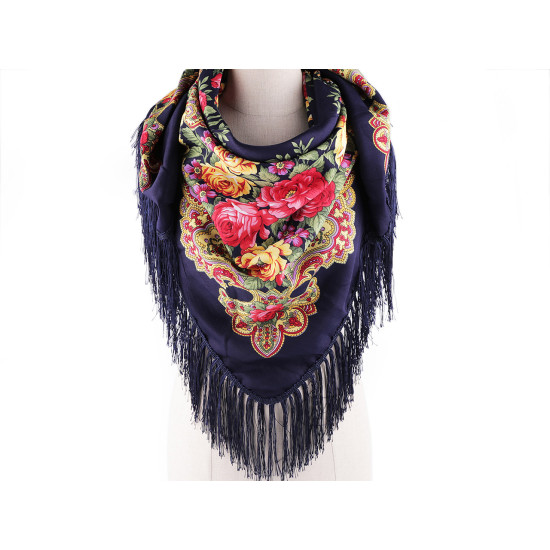 Batic / eşarfă satinată cu motiv floral, 105x105 cm - Alb (1 Bucată) Batic / eşarfă satinată cu motiv floral, 105x105 cm - Alb (1 Bucată)