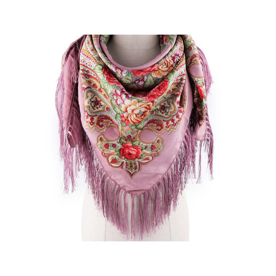 Batic / eşarfă satinată cu motiv floral, 105x105 cm - Alb (1 Bucată) Batic / eşarfă satinată cu motiv floral, 105x105 cm - Alb (1 Bucată)