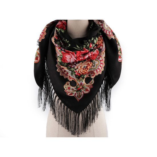 Batic / eşarfă satinată cu motiv floral, 105x105 cm - Alb (1 Bucată) Batic / eşarfă satinată cu motiv floral, 105x105 cm - Alb (1 Bucată)