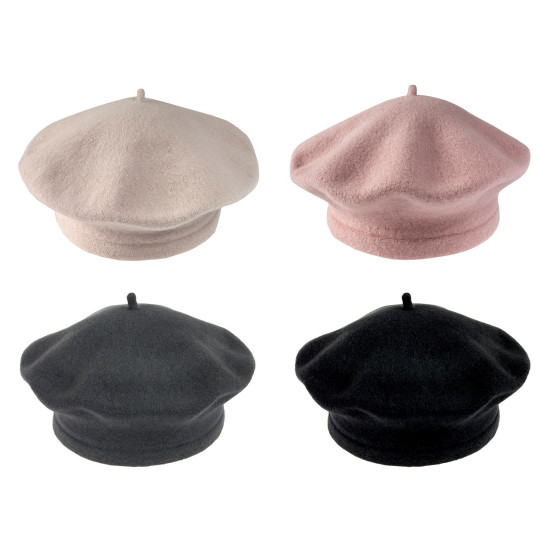 Beret damski / dziewczęcy tonak 100 % wełna - Jasnybeżowy (4 Sztuki) Beret damski / dziewczęcy tonak 100 % wełna - Jasnybeżowy (4 Sztuki)
