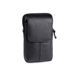 Étui en cuir pour homme/sacoche de ceinture pour téléphone portable, 10,5 x 17 cm - Noir (1 Pièce)