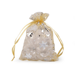 Woreczek podarunkowy 7x8,5 cm organza gwiazdki - Złoty (100 Sztuki)