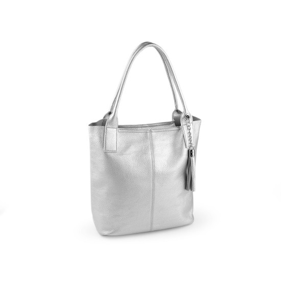 Large 2-in-1 handbag with tassel 38x33 cm - Silver (1 Piece) Large 2-in-1 handbag with tassel 38x33 cm - Silver (1 Piece)