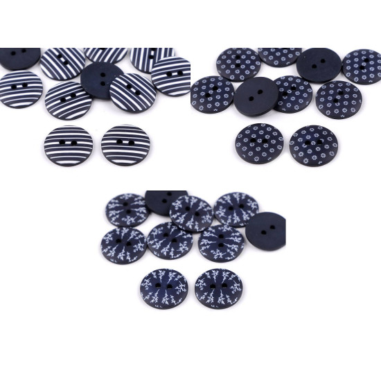 Botón con estampado azul, tamaño 28' - Azul oscuro (10 Piezas) Botón con estampado azul, tamaño 28' - Azul oscuro (10 Piezas)
