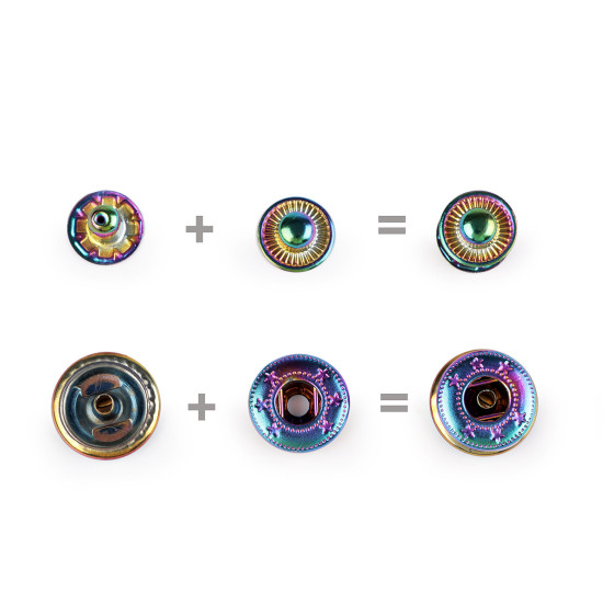 Metal press studs ø15 mm, for medium-thick fabrics, rainbow - Multicolor (50 Sets) Metal press studs ø15 mm, for medium-thick fabrics, rainbow - Multicolor (50 Sets)