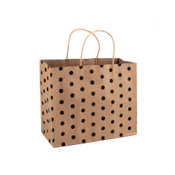 Borsa di carta naturale, con pois, dimensioni: 31 x 25 cm - Marrone naturale (25 Pezzi)