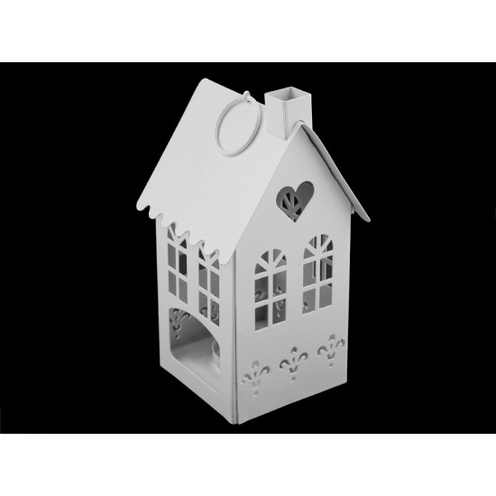 Metal house candle holder, tealight holder lantern - White (1 Piece)