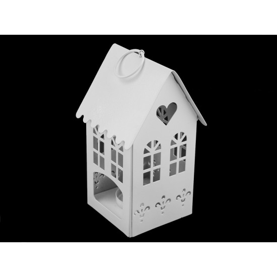 Metal house candle holder, tealight holder lantern - White (1 Piece)