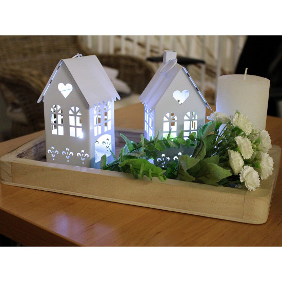 Metal house candle holder, tealight holder lantern - White (1 Piece)