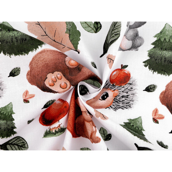Cotton fabric / canvas forest animals - White (1 Meter)