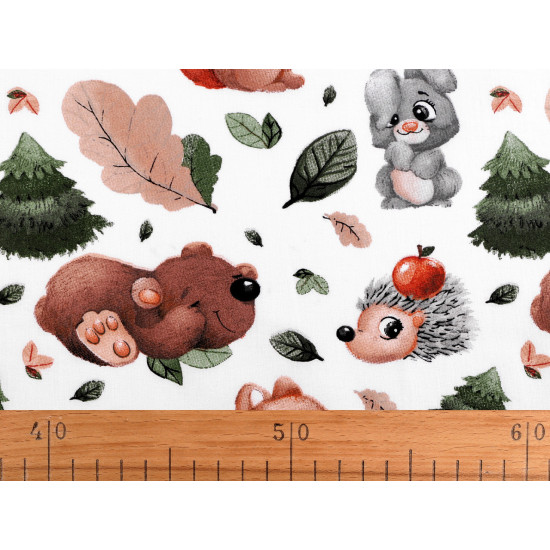 Cotton fabric / canvas forest animals - White (1 Meter)