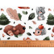 Cotton fabric / canvas forest animals - White (1 Meter)
