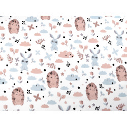 Cotton fabric / canvas rabbit, hedgehog - Beige (1 Meter)
