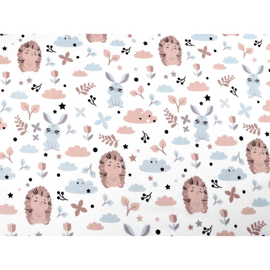 Cotton fabric / canvas rabbit, hedgehog - Beige (1 Meter)