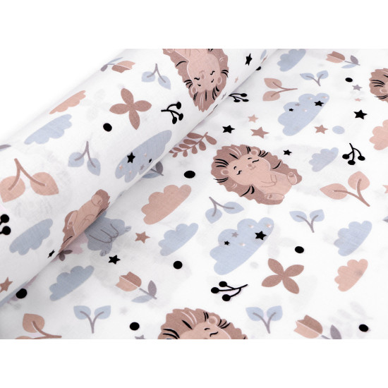 Cotton fabric / canvas rabbit, hedgehog - Beige (1 Meter)